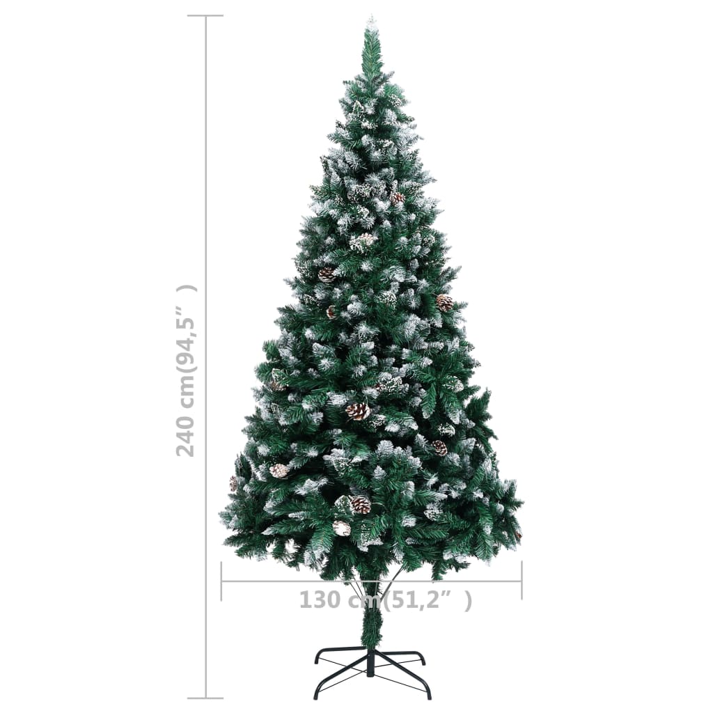 vidaXL Umělý vánoční stromek se šiškami a bílým sněhem 240 cm