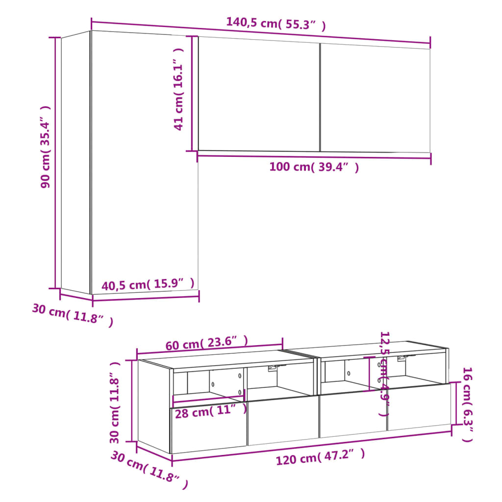 vidaXL 4dílná obývací stěna kouřový dub kompozitní dřevo