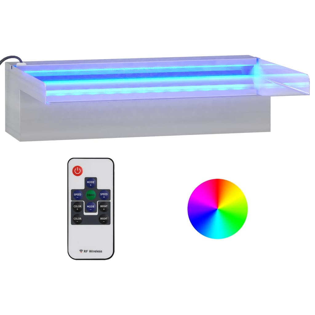 vidaXL Přelivový vodopád s RGB LED osvětlením nerezová ocel 30 cm