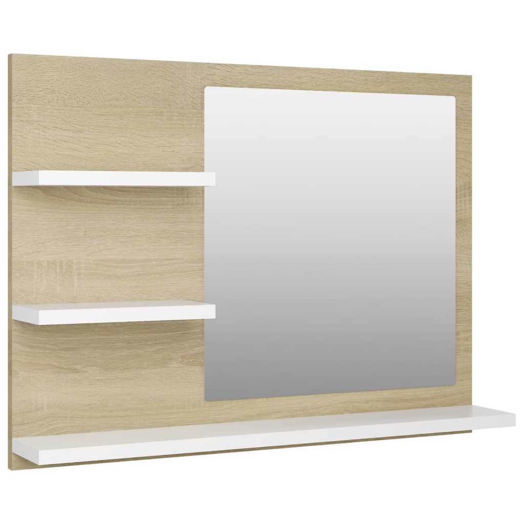 vidaXL Koupelnové zrcadlo bílé a dub sonoma 60x10,5x45 cm dřevotříska