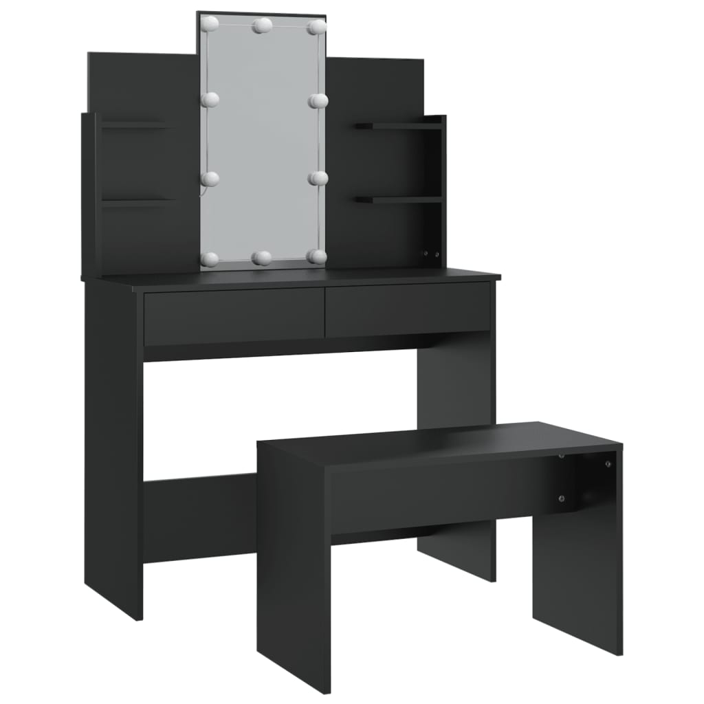 vidaXL Set toaletního stolku s LED černý kompozitní dřevo