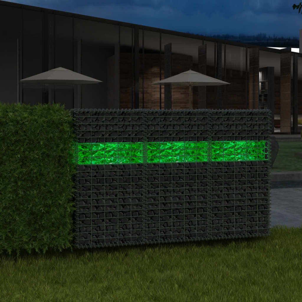 vidaXL Zahradní gabionová zeď se skleněnými kameny a LED 50x30x100 cm