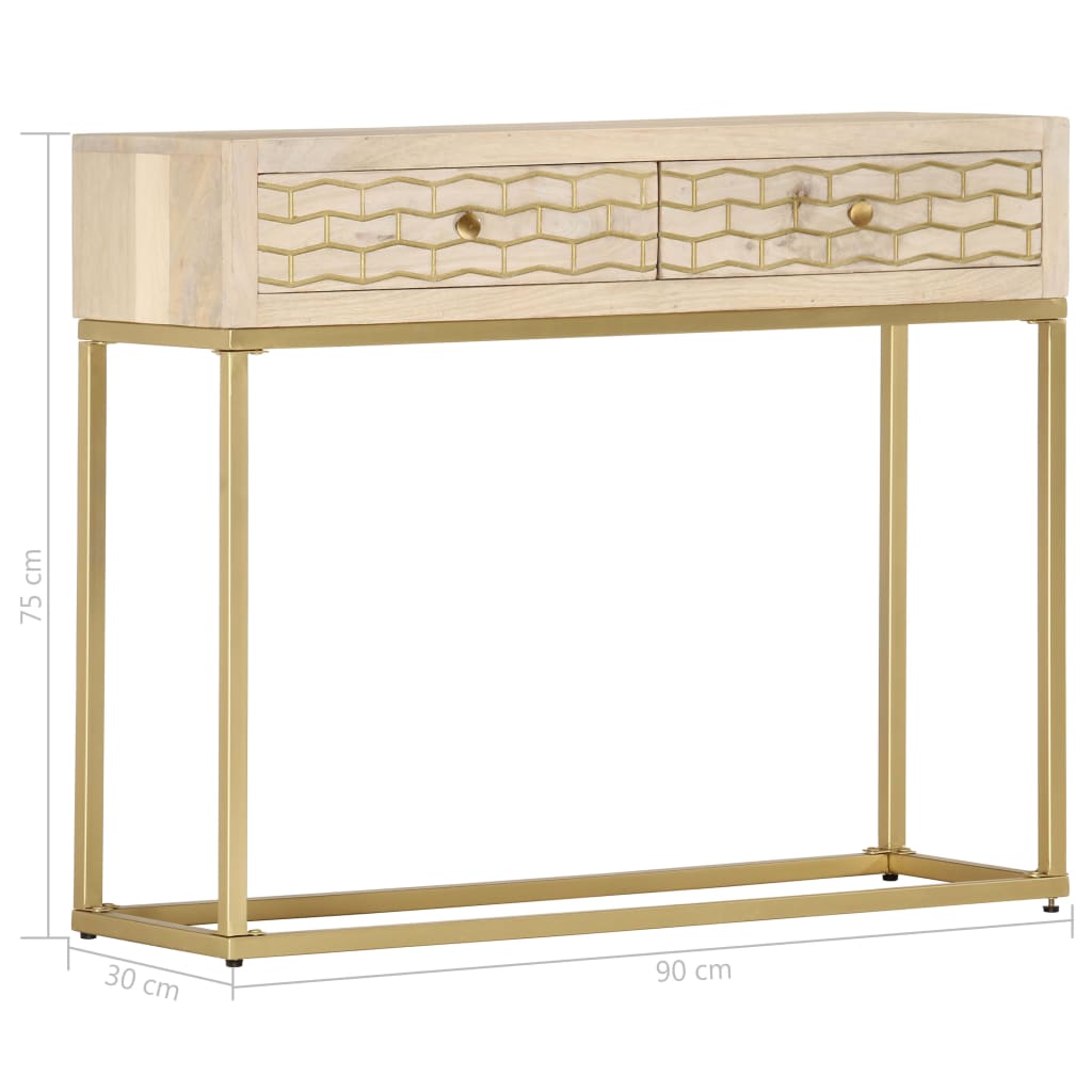 vidaXL Konzolový stolek zlatý 90 x 30 x 75 cm masivní mangovník