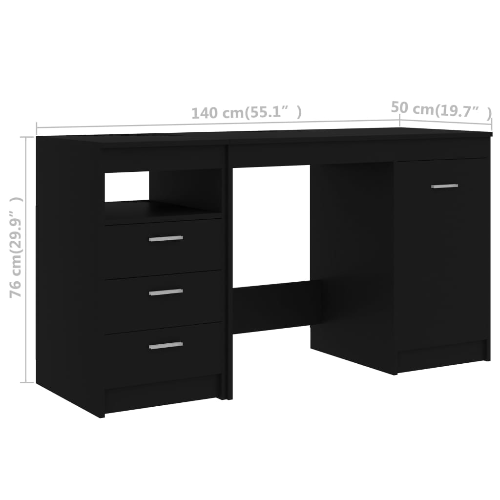 vidaXL Psací stůl černý 140 x 50 x 76 cm dřevotříska
