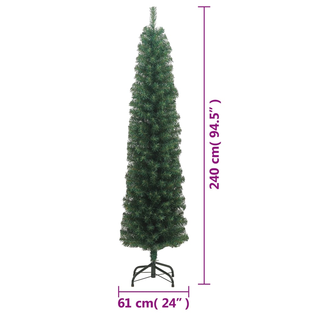 vidaXL Úzký umělý vánoční stromek se stojanem zelený 240 cm PVC