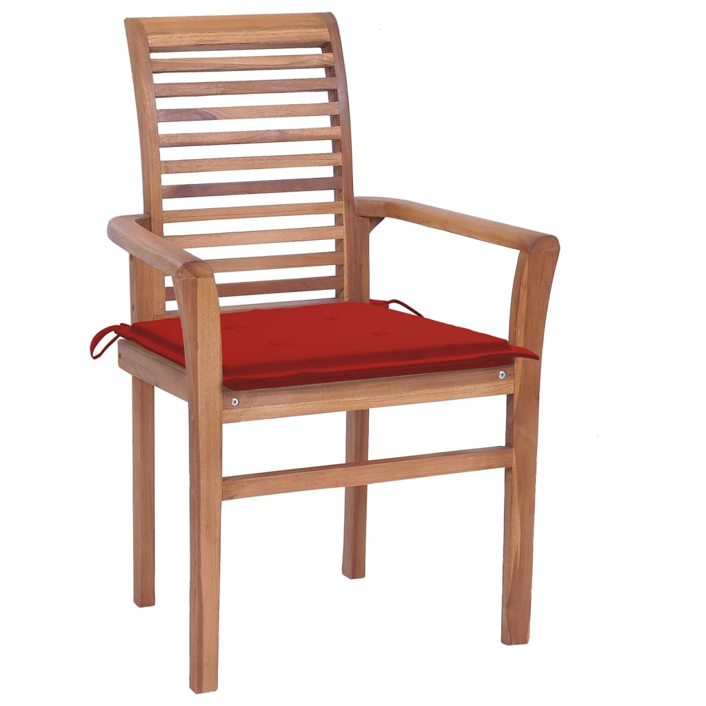 vidaXL Jídelní židle 6 ks s červenými poduškami masivní teak