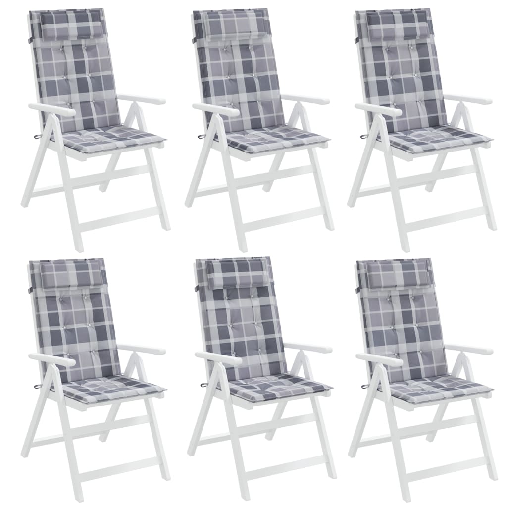 vidaXL Podušky na židli s vysokým opěradlem 6 ks šedé kárované oxford