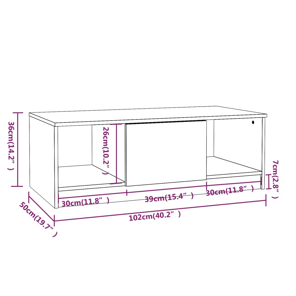 vidaXL Konferenční stolek hnědý dub 102x50x36 cm kompozitní dřevo