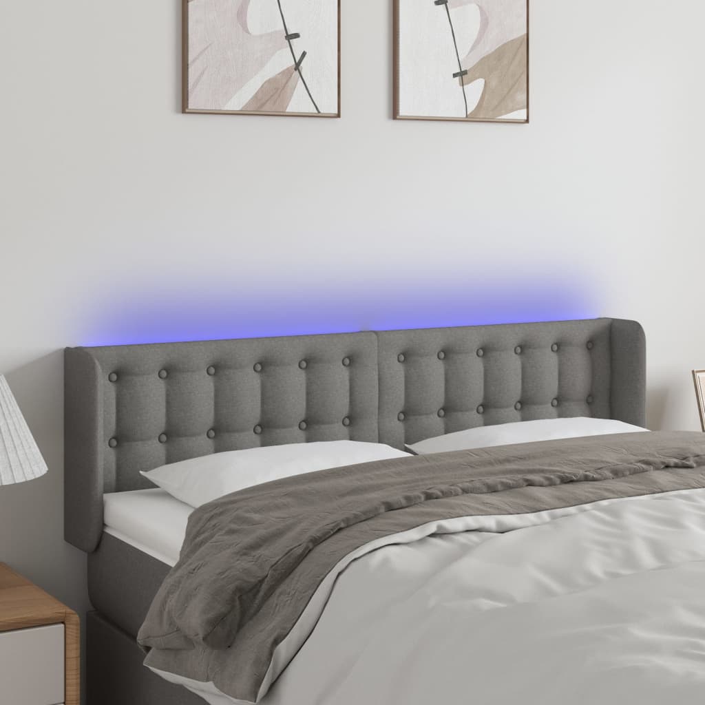 vidaXL Čelo postele s LED tmavě šedé 147 x 16 x 78/88 cm textil