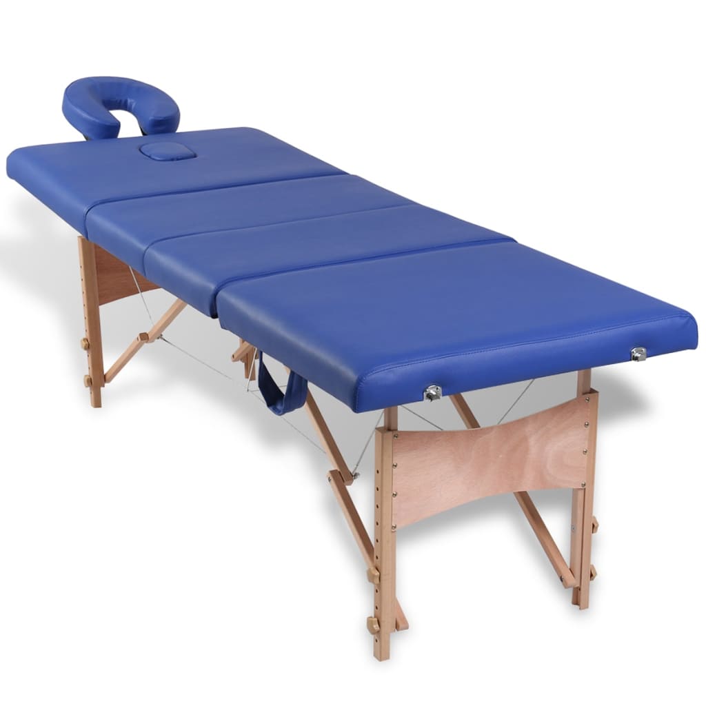 vidaXL Modrý skládací masážní stůl se 4 zónami a dřevěným rámem
