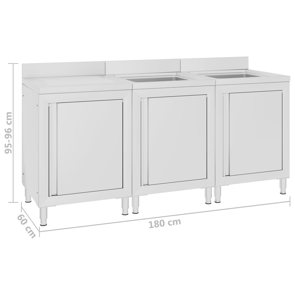 vidaXL Gastro kuchyňská dřezová skříňka 180 x 60 x 96 cm nerezová ocel