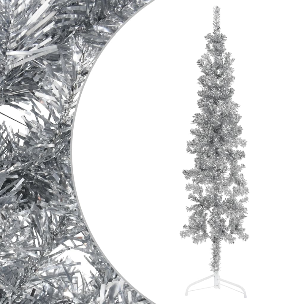 vidaXL Úzký umělý poloviční vánoční stromek se stojanem stříbrný 180cm
