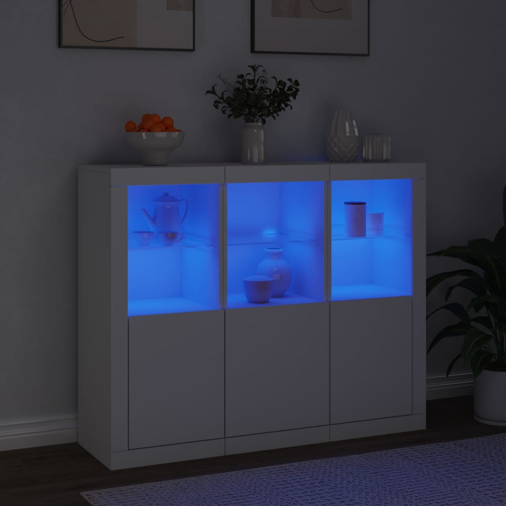 vidaXL Příborníky s LED osvětlením 3 ks bílé kompozitní dřevo