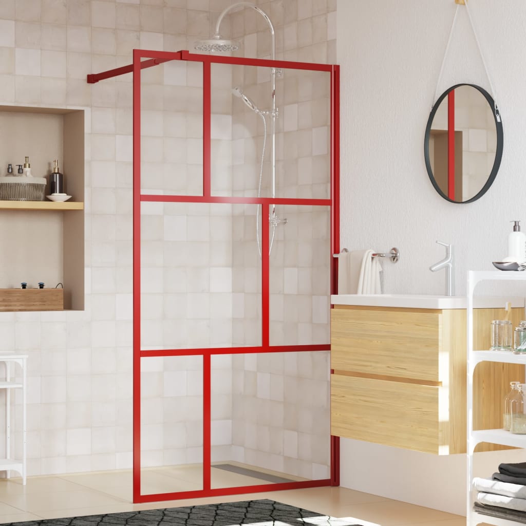 vidaXL Zástěna do průchozí sprchy čiré ESG sklo červená 115 x 195 cm