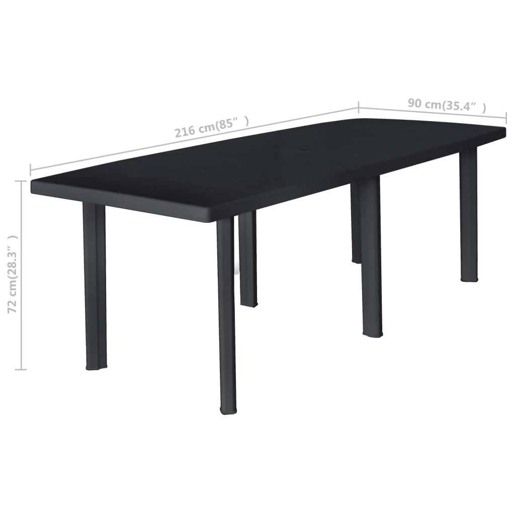 vidaXL Zahradní stůl antracitový 216 x 90 x 72 cm plastový