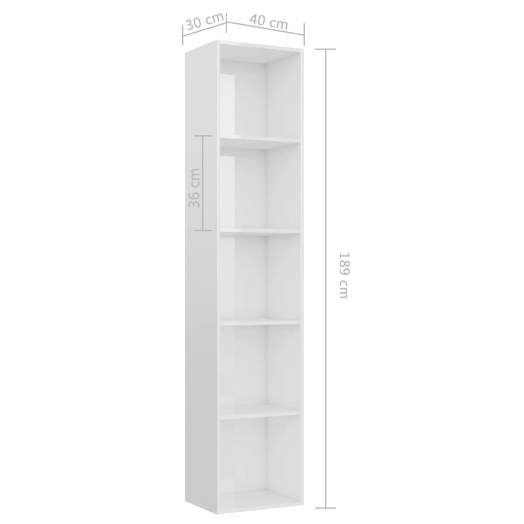 vidaXL Knihovna bílá s vysokým leskem 40 x 30 x 189 cm dřevotříska