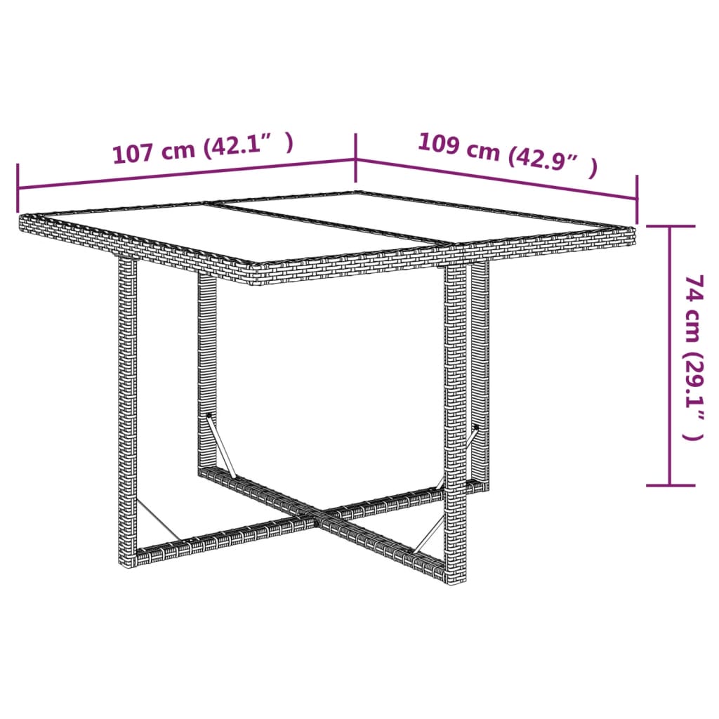 vidaXL Zahradní stůl béžový 109 x 107 x 74 cm polyratan a sklo