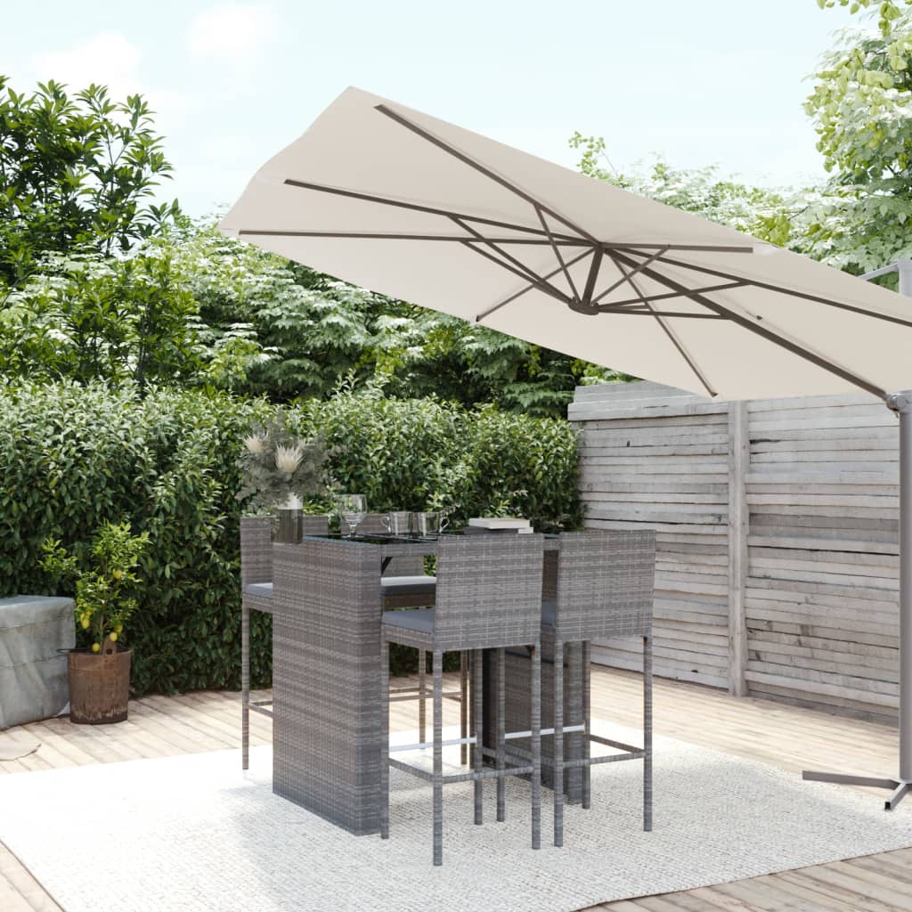 vidaXL 5dílný zahradní barový set s poduškami šedý polyratan