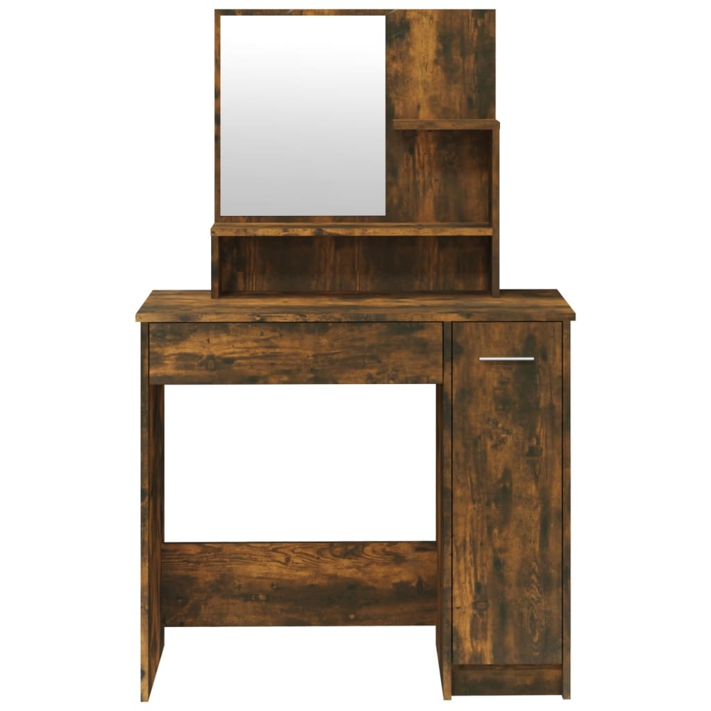 vidaXL Toaletní stolek se zrcadlem kouřový dub 86,5 x 35 x 136 cm