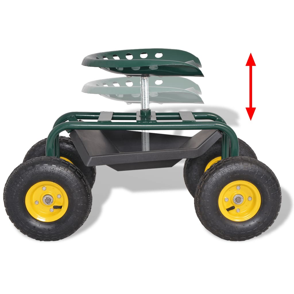 vidaXL Pojízdné zahradní sedátko s pneumatikami zelené