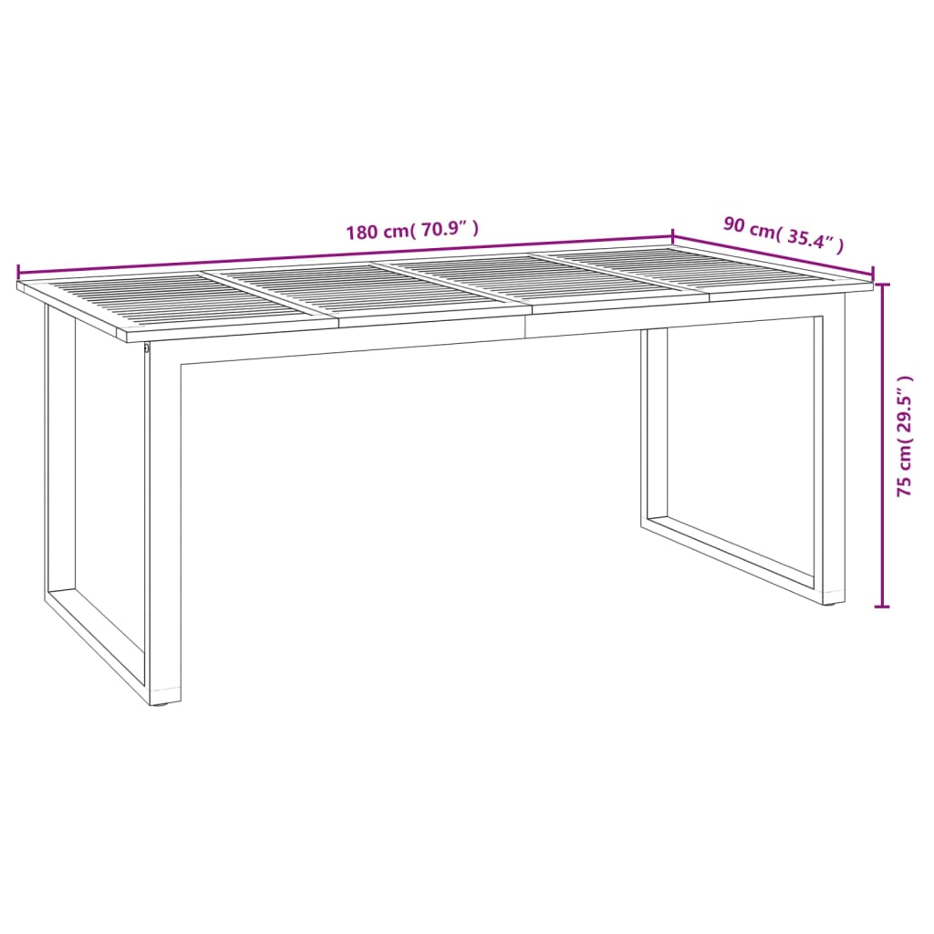 vidaXL Zahradní stůl s nohami ve tvaru U 180x90x75 cm masivní akácie
