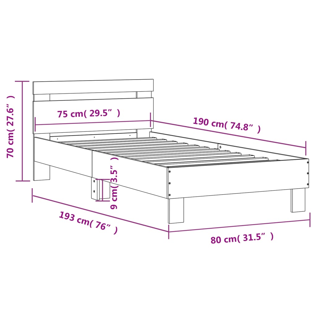 vidaXL Rám postele s čelem dub sonoma 75 x 190 cm kompozitní dřevo