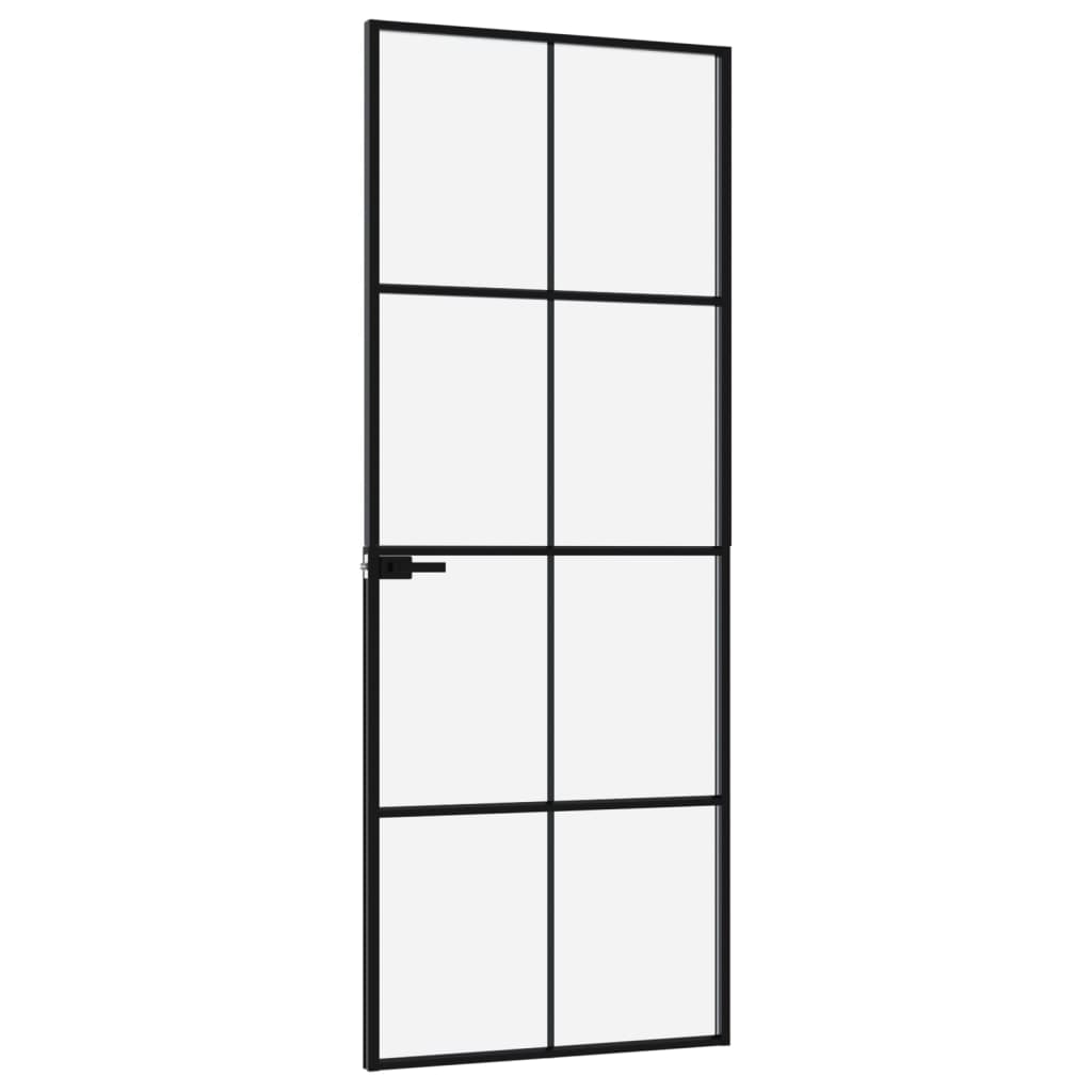 vidaXL Interiérové dveře černé 76x201,5 cm tvrzené sklo a hliník úzké