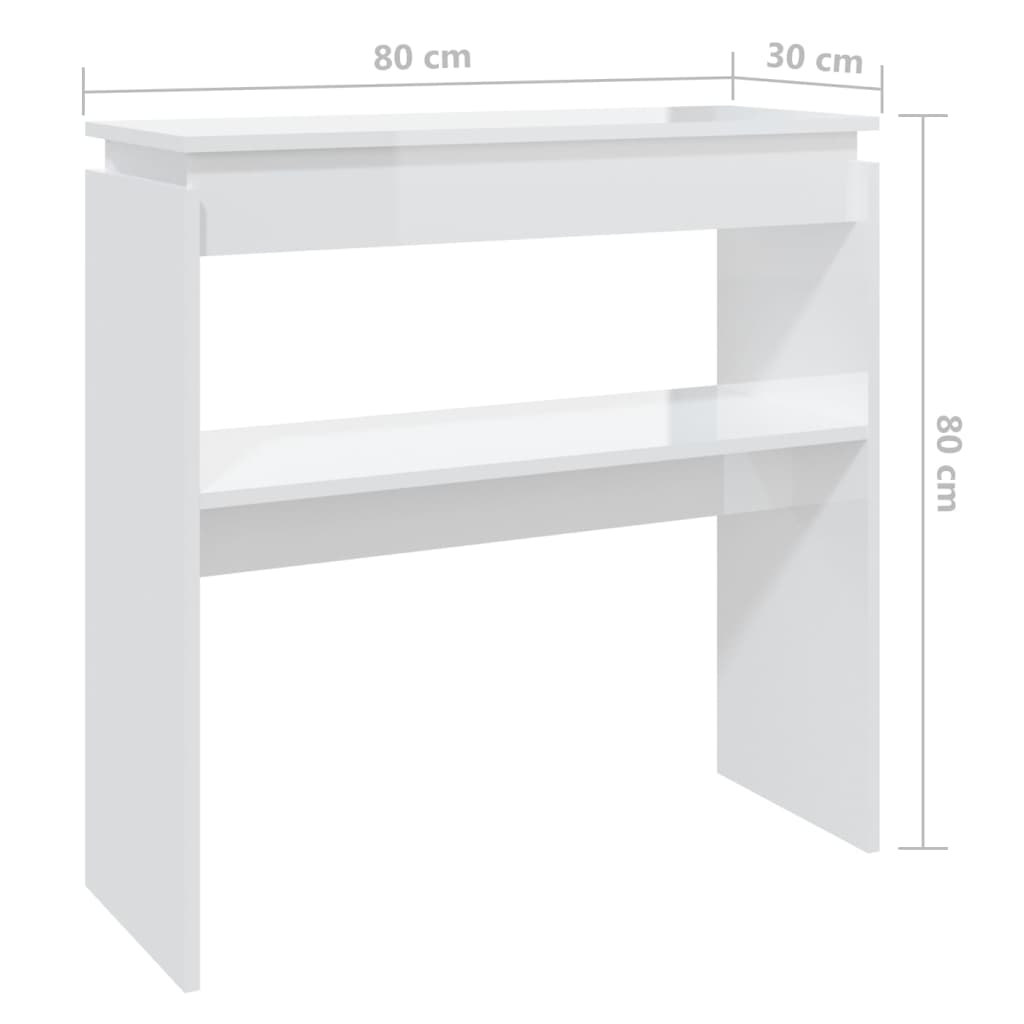 vidaXL Konzolový stolek bílý vysoký lesk 80 x 30 x 80 cm dřevotříska
