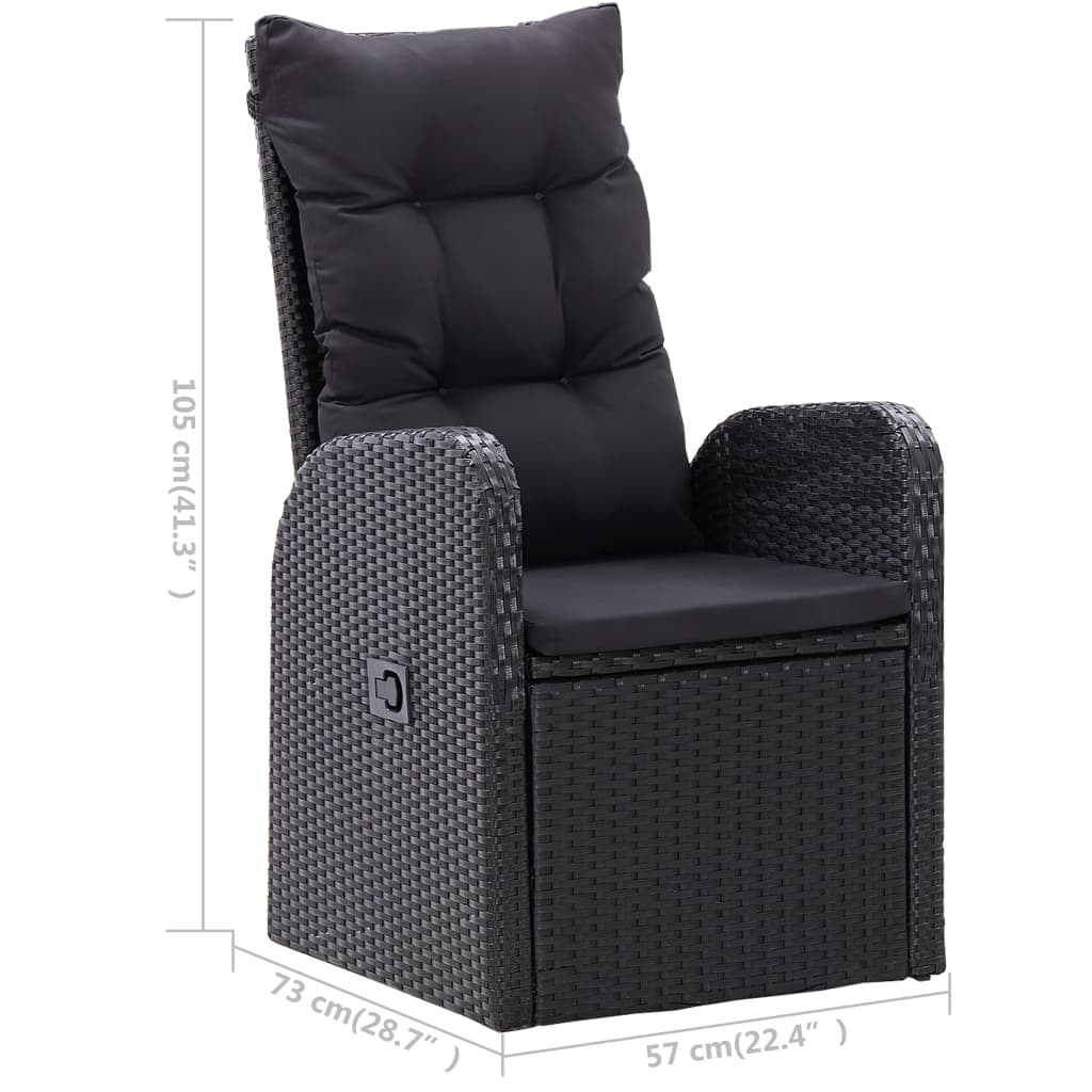 vidaXL Polohovatelné zahradní židle 2 ks s poduškami polyratan černé