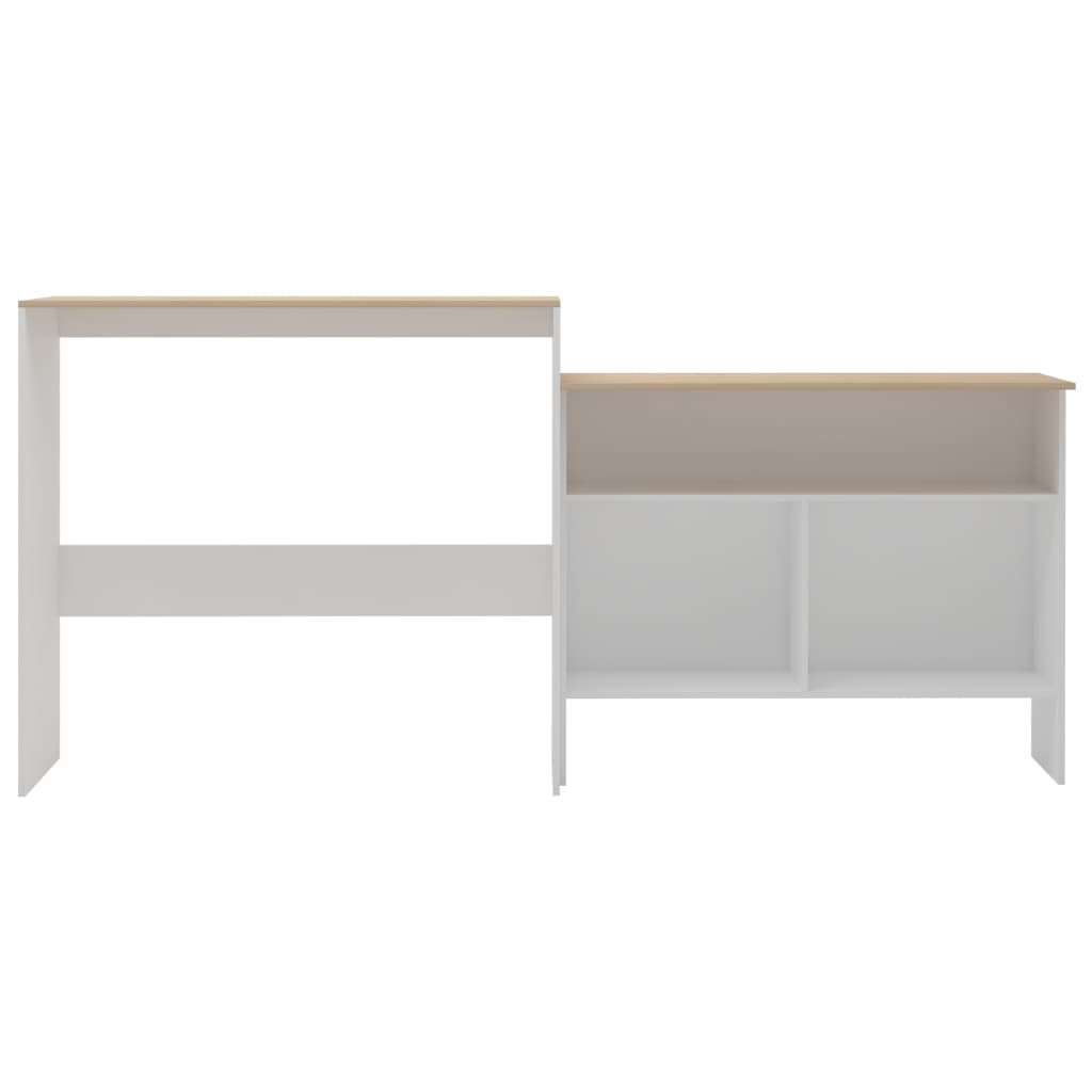 vidaXL Barový stůl se 2 stolními deskami bílý a dub 130 x 40 x 120 cm