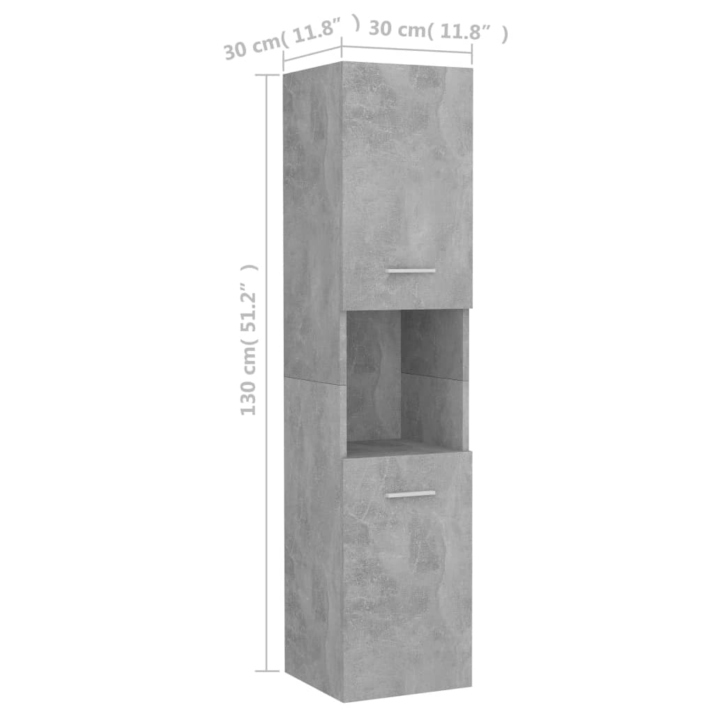 vidaXL Koupelnová skříňka betonově šedá 30 x 30 x 130 cm dřevotříska