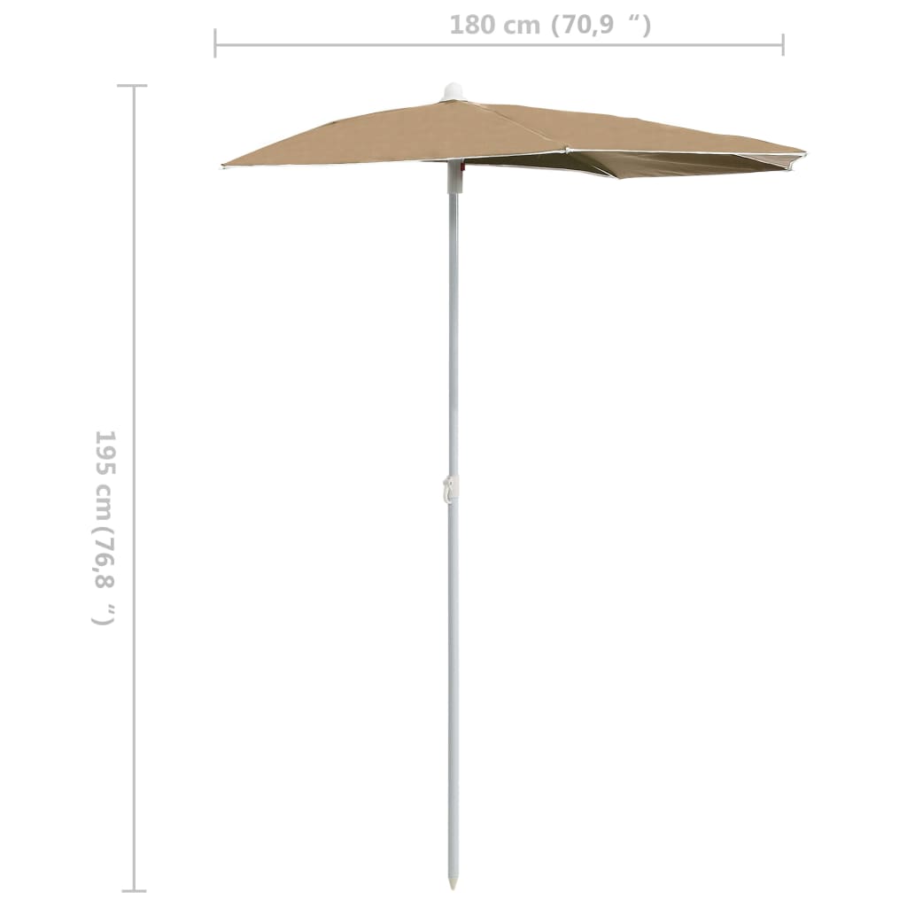 vidaXL Zahradní půlkruhový slunečník s tyčí 180 x 90 cm taupe