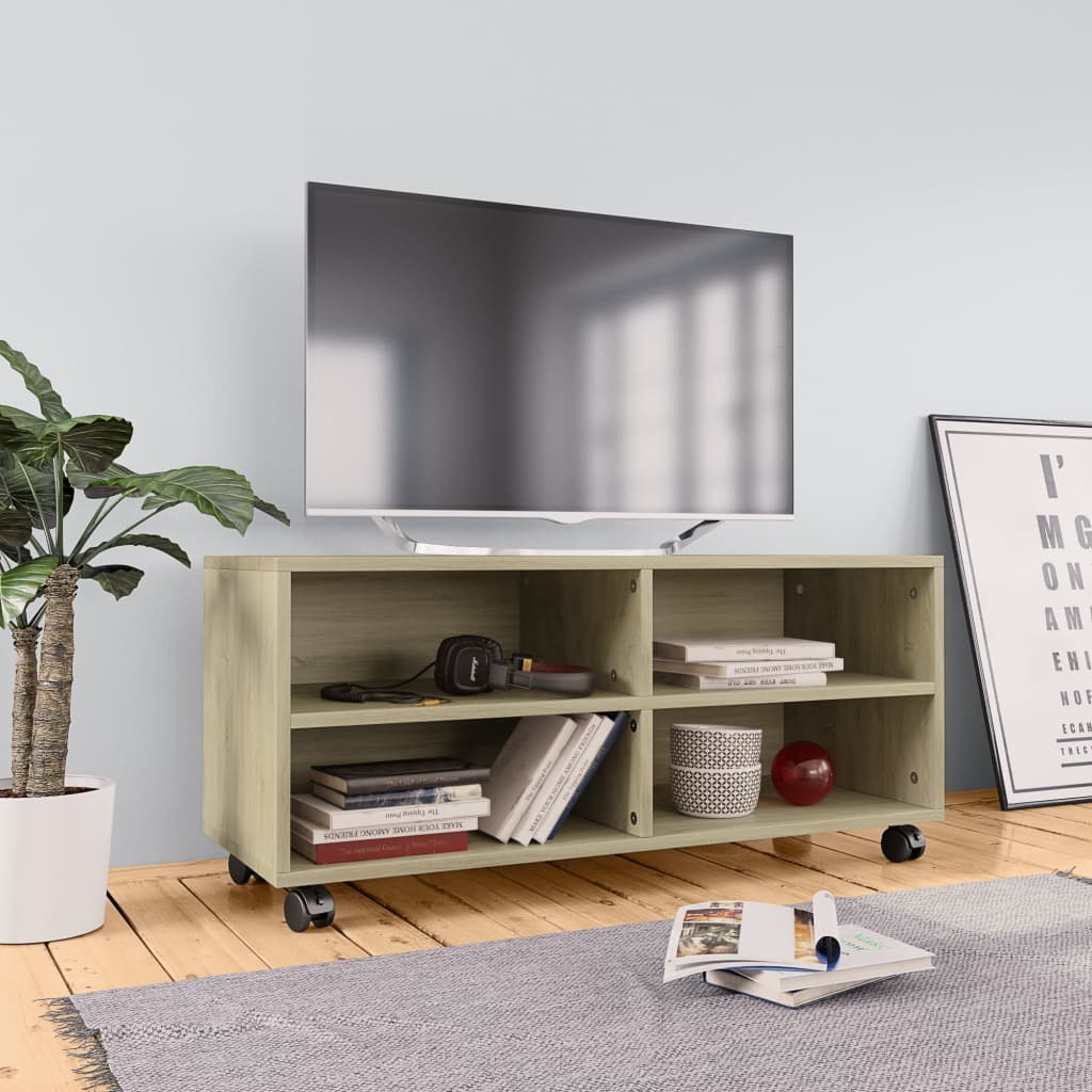 vidaXL TV stolek s kolečky dub sonoma 90 x 35 x 35 cm dřevotříska