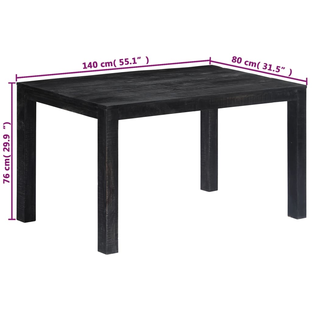vidaXL Jídelní stůl černý 140 x 80 x 76 cm masivní mangovníkové dřevo