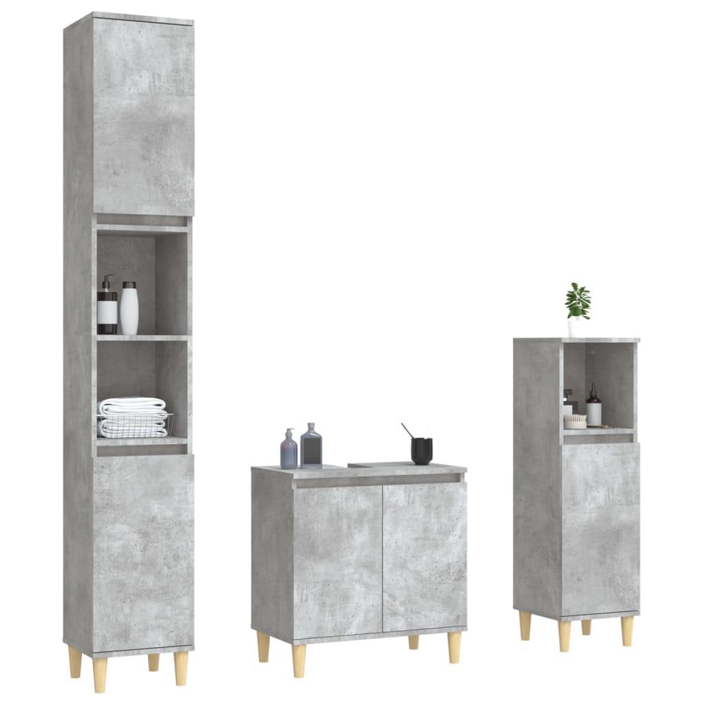vidaXL 3dílný set koupelnového nábytku betonově šedý kompozitní dřevo