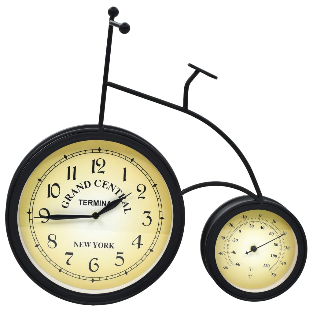 vidaXL Zahradní nástěnné hodiny s teploměrem motiv bicykl vintage
