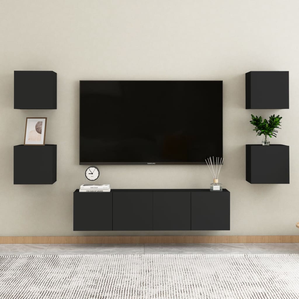 vidaXL Nástěnné TV skříňky 4 ks černé 30,5 x 30 x 30 cm