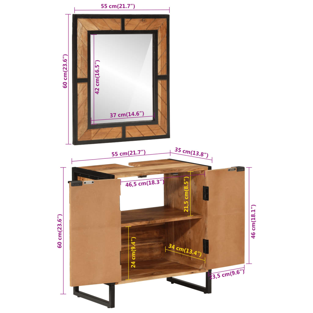 vidaXL 2dílná koupelnová sestava železo a masivní akáciové dřevo