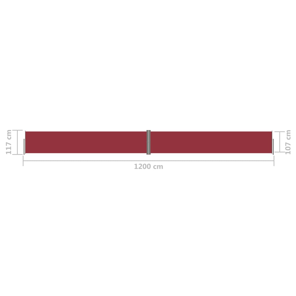 vidaXL Zatahovací boční markýza červená 117 x 1 200 cm