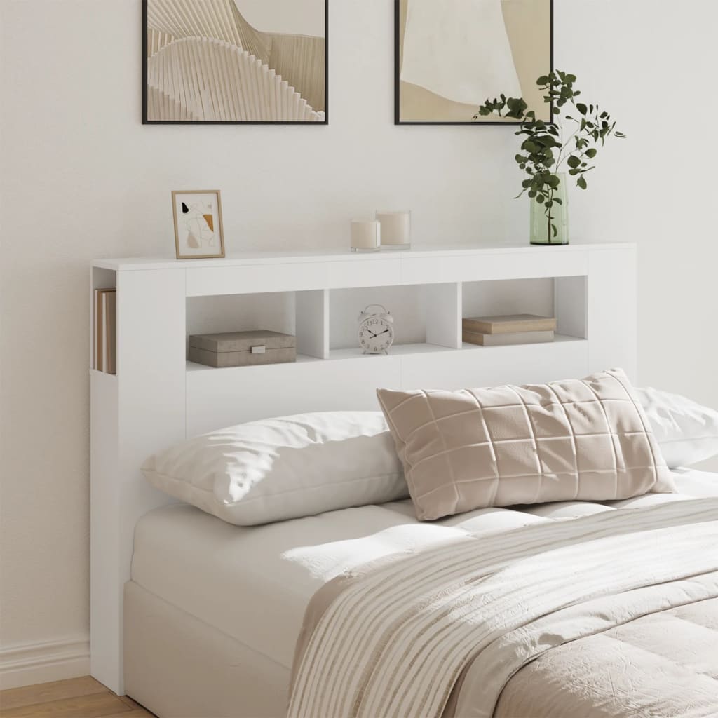 vidaXL Čelo postele s LED bílé 160 x 18,5 x 103,5 cm kompozitní dřevo