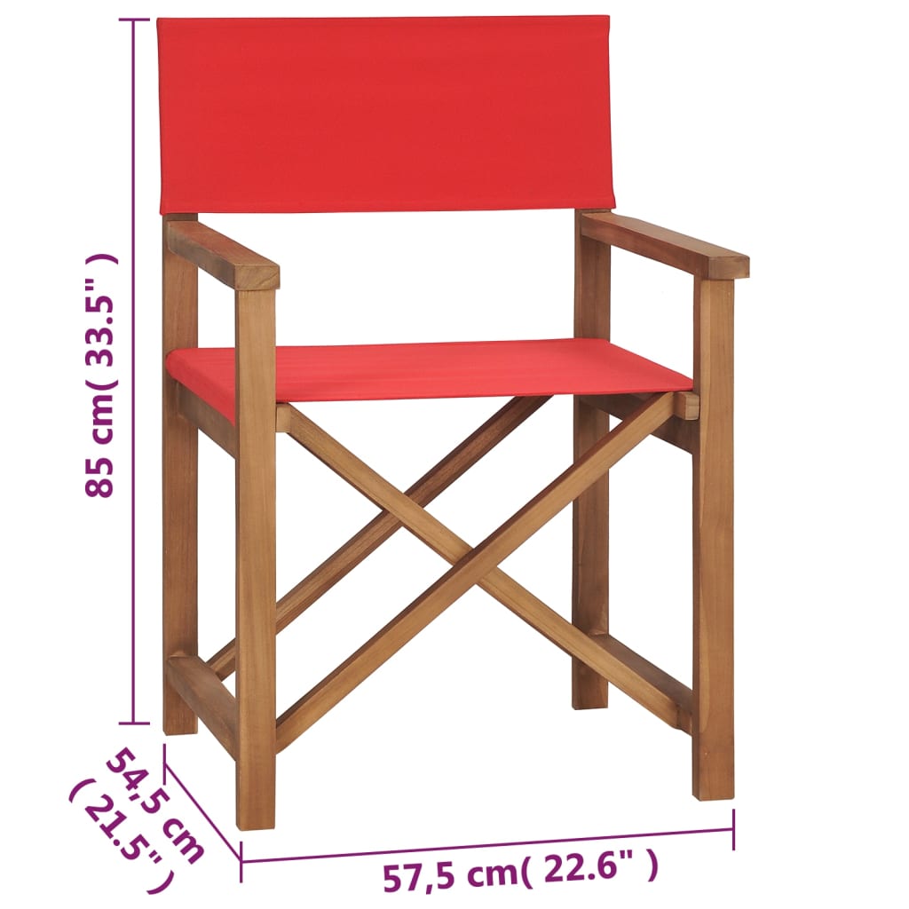vidaXL Režisérská židle masivní teakové dřevo červená