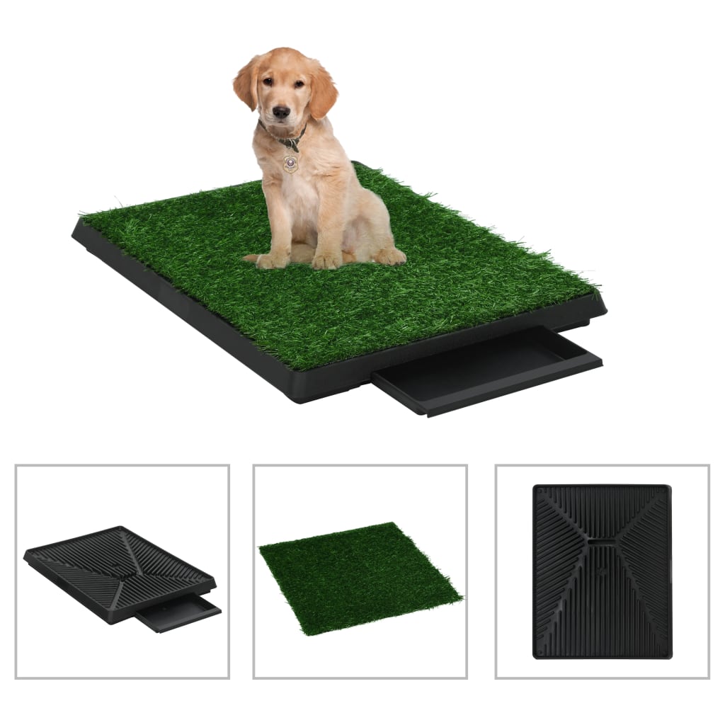 vidaXL Toaleta pro psy s nádobou a umělou trávou zelená 63x50x7 cm WC