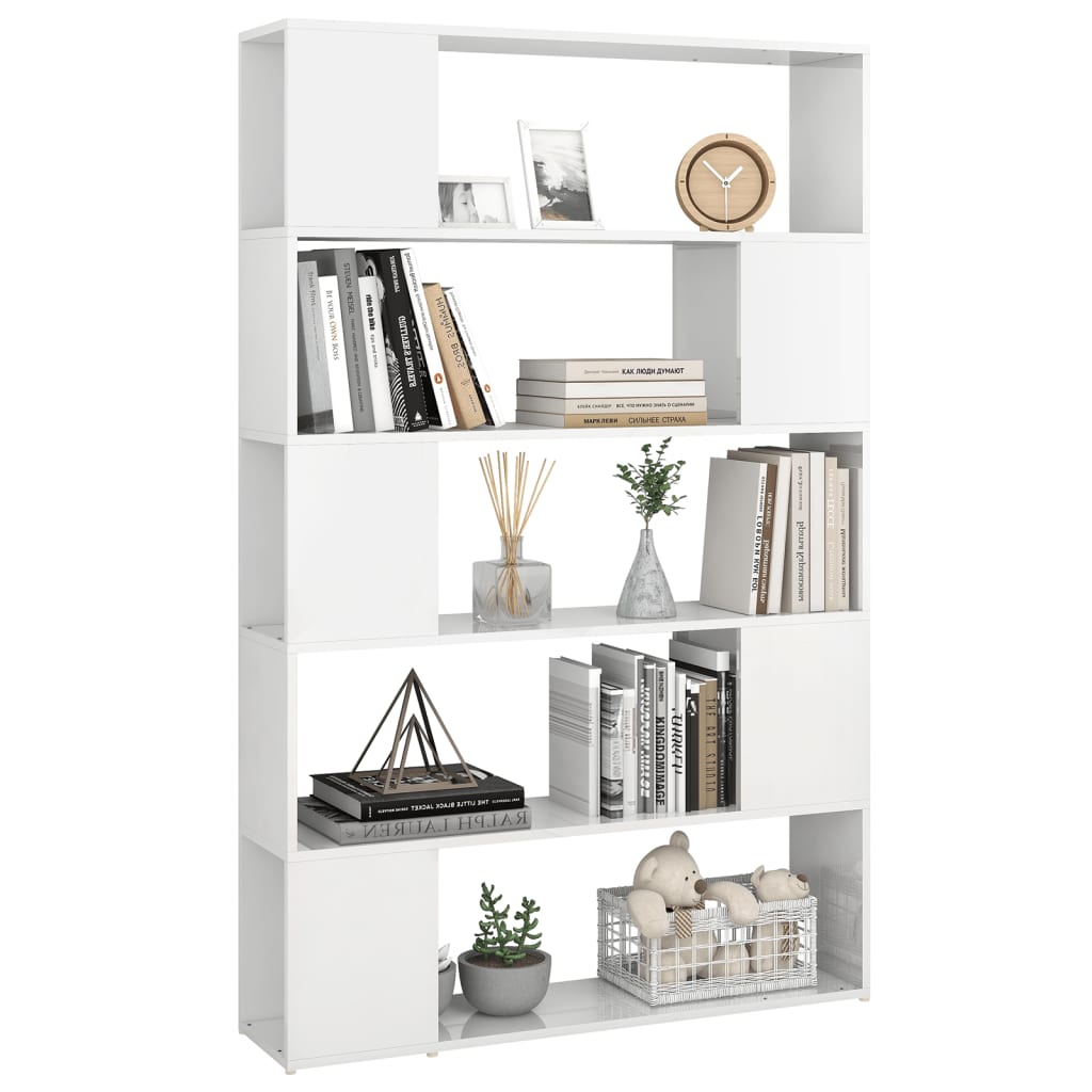 vidaXL Knihovna/dělicí stěna bílá s vysokým leskem kompozitní dřevo