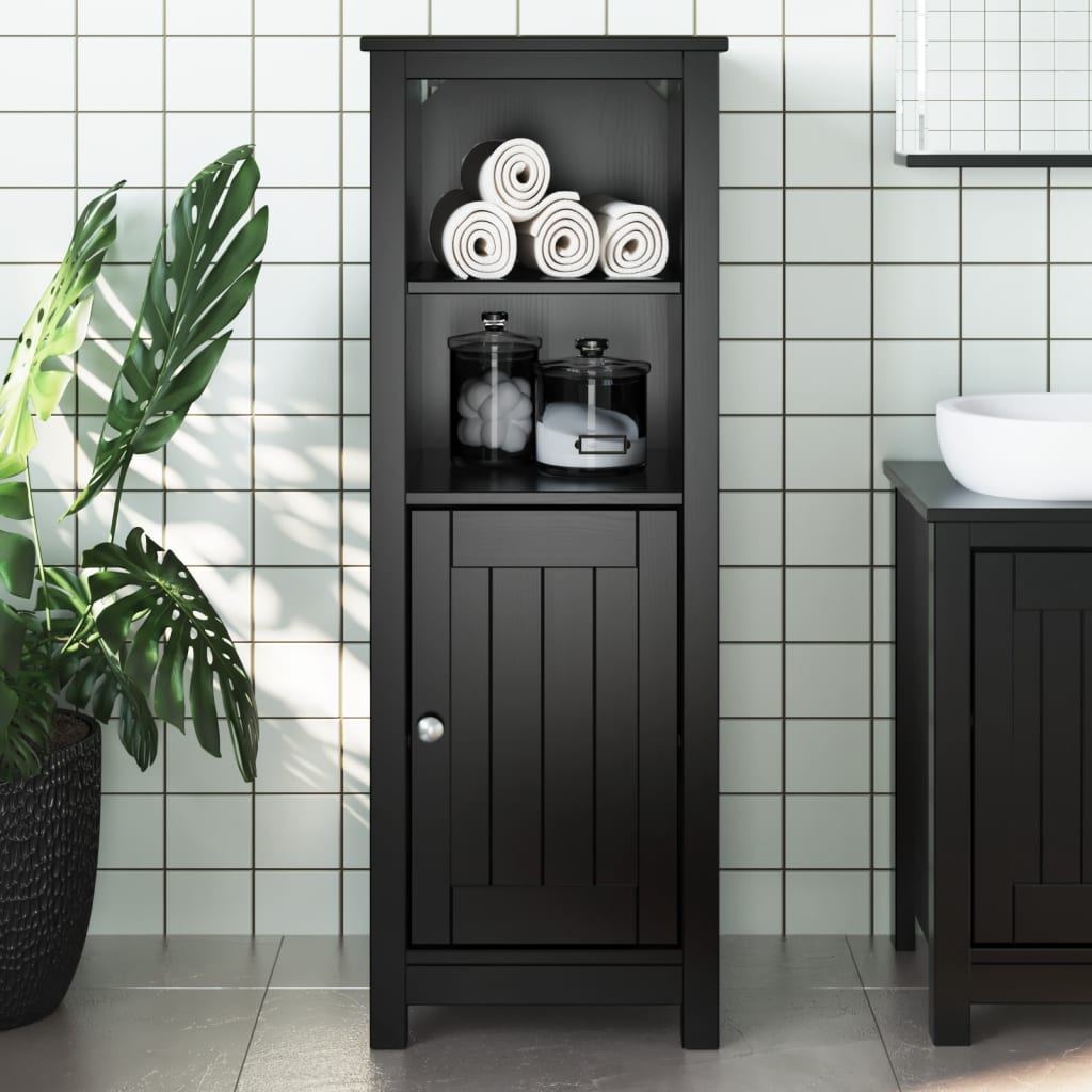 vidaXL Koupelnová skříňka BERG černá 40x34x110 cm masivní borové dřevo