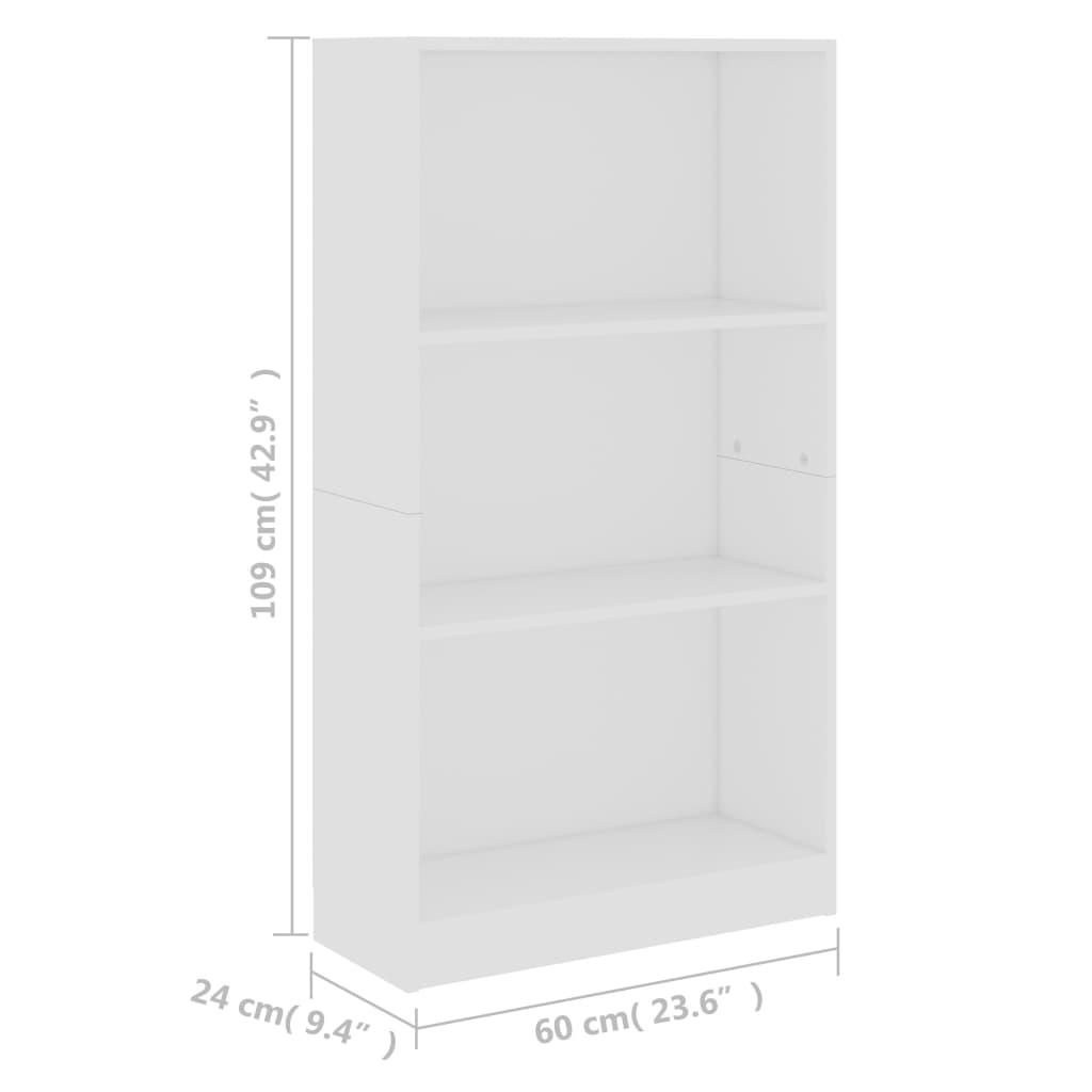 vidaXL 3patrová knihovna bílá 60 x 24 x 109 cm kompozitní dřevo