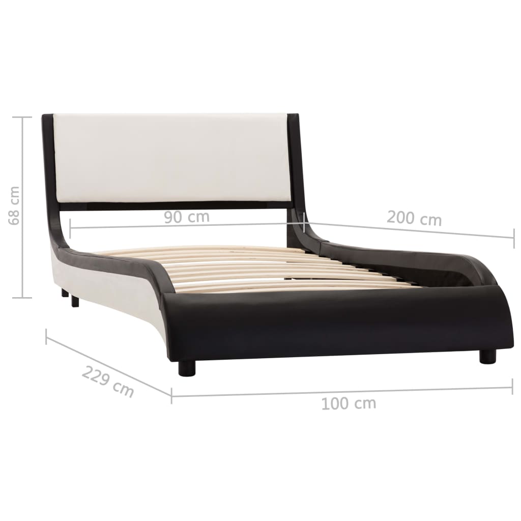 vidaXL Rám postele s LED světlem černobílý umělá kůže 90 x 200 cm