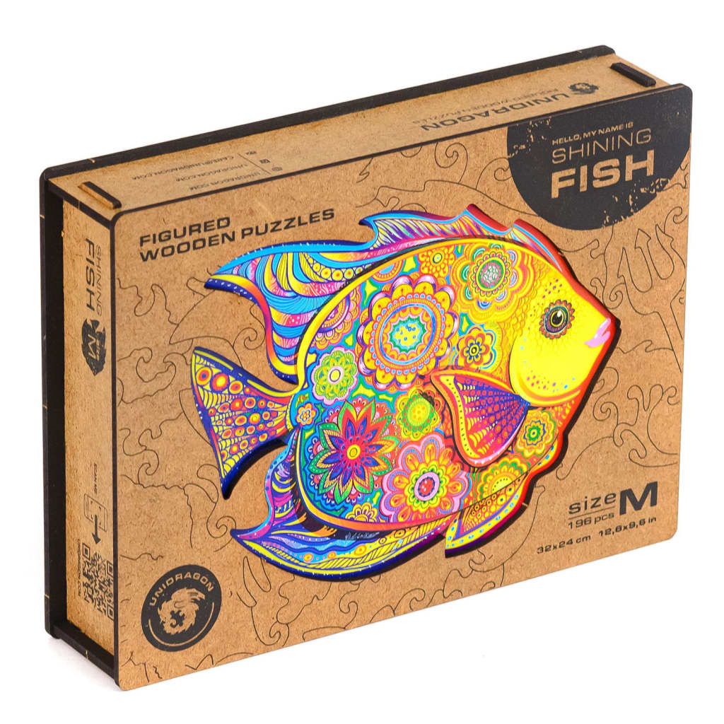 UNIDRAGON 196dílné dřevěné puzzle Shining Fish střední 32 x 24 cm