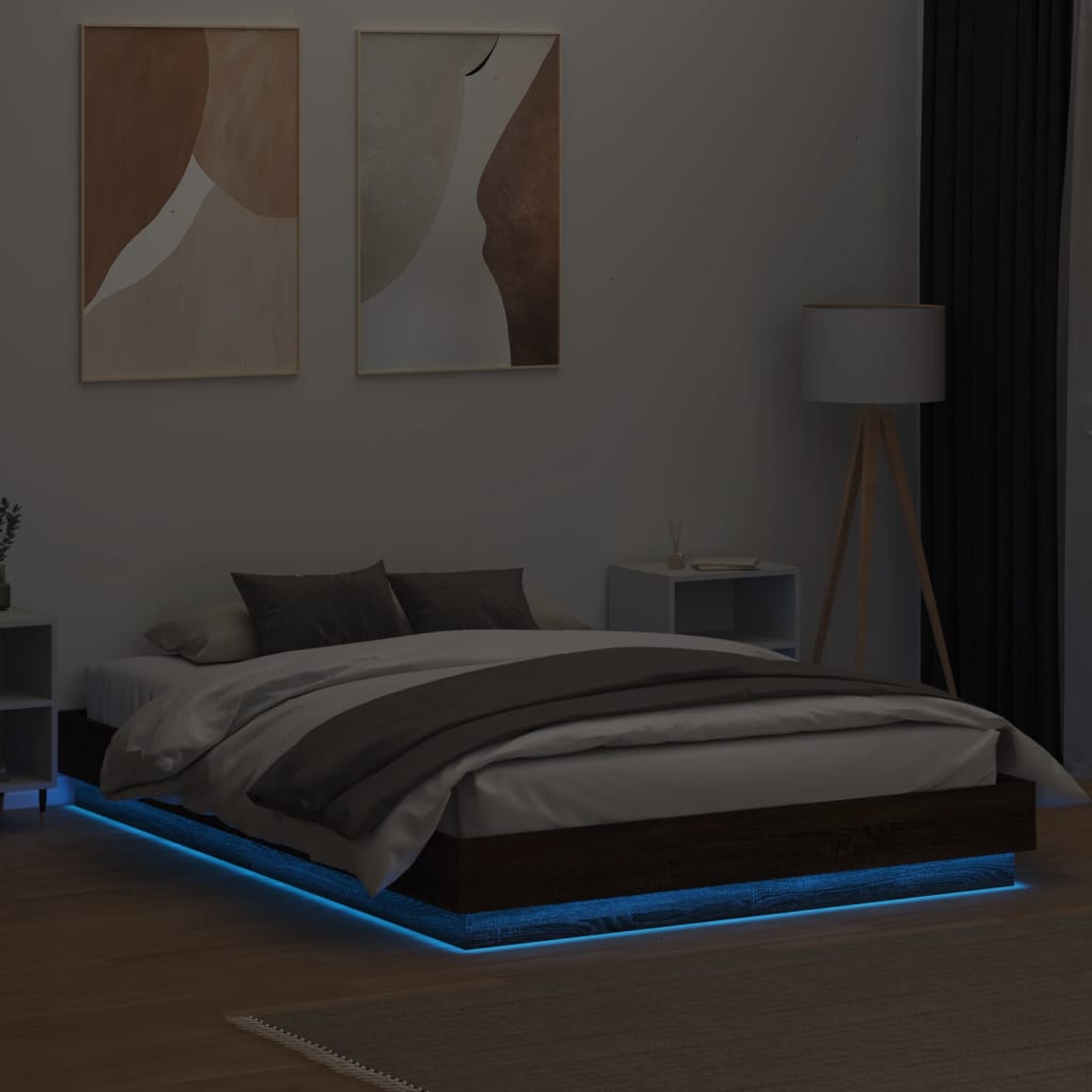 vidaXL Rám postele s LED osvětlením hnědý dub 120 x 200 cm