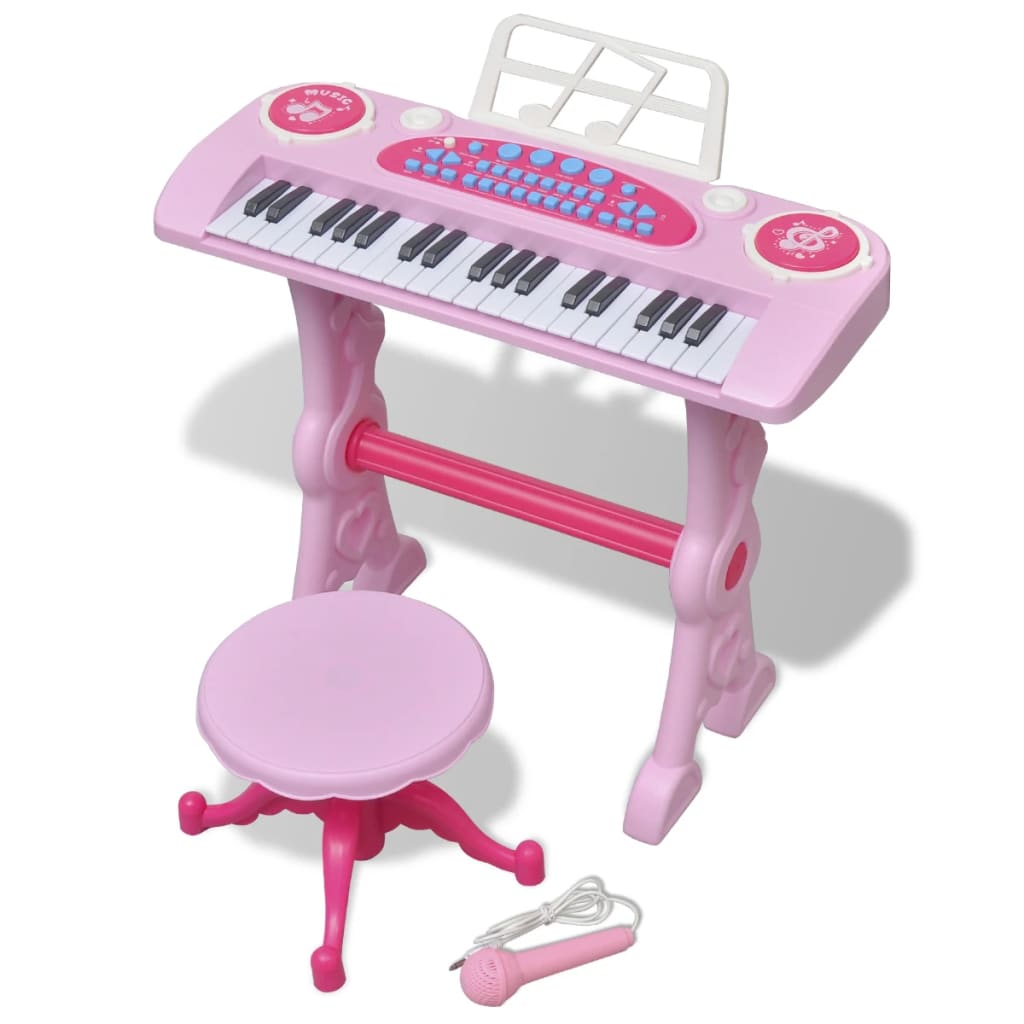Dětské klávesy se stoličkou a mikrofonem, 37 kláves, růžová barva