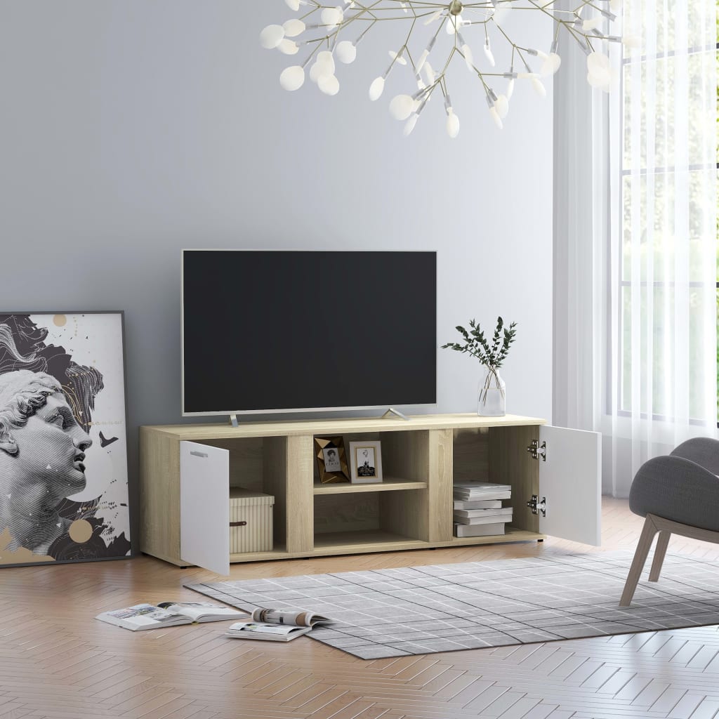 vidaXL TV stolek bílý a dub sonoma 120 x 34 x 37 cm dřevotříska